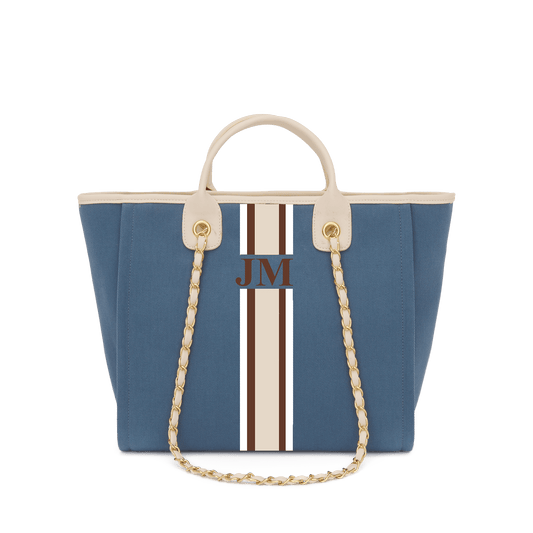 The Lily Canvas Medium - Dark Denim with Off White Handles_bags