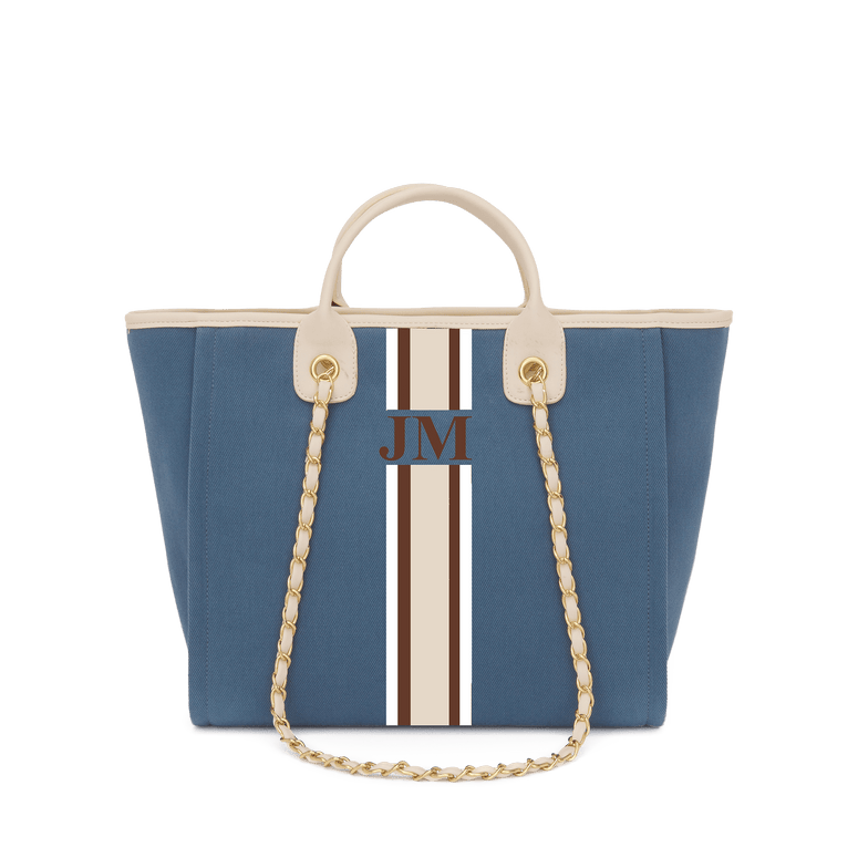 The Lily Canvas Medium - Dark Denim with Off White Handles_bags