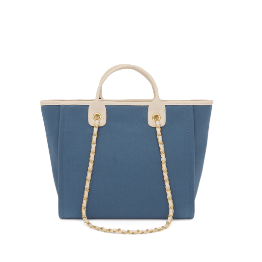 The Lily Canvas Medium - Dark Denim with Off White Handles_bags