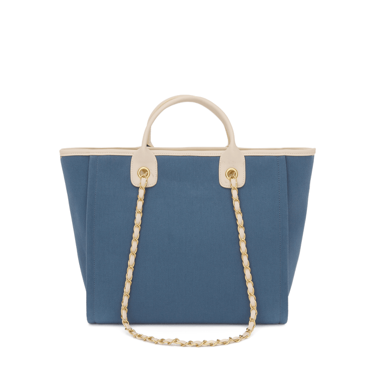 The Lily Canvas Medium - Dark Denim with Off White Handles_bags