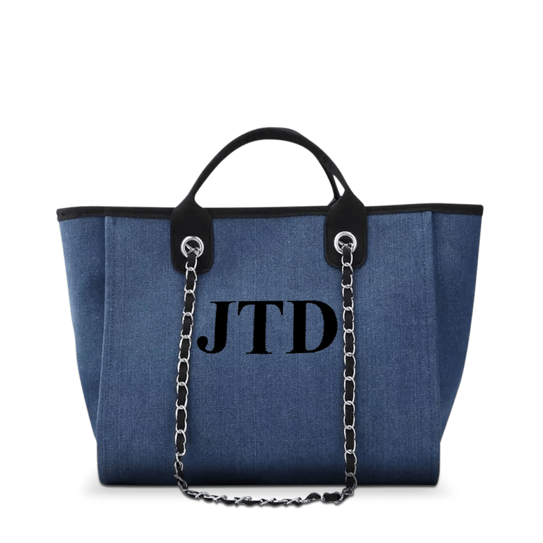 The Lily Canvas Medium - Denim with Black Initials_bags