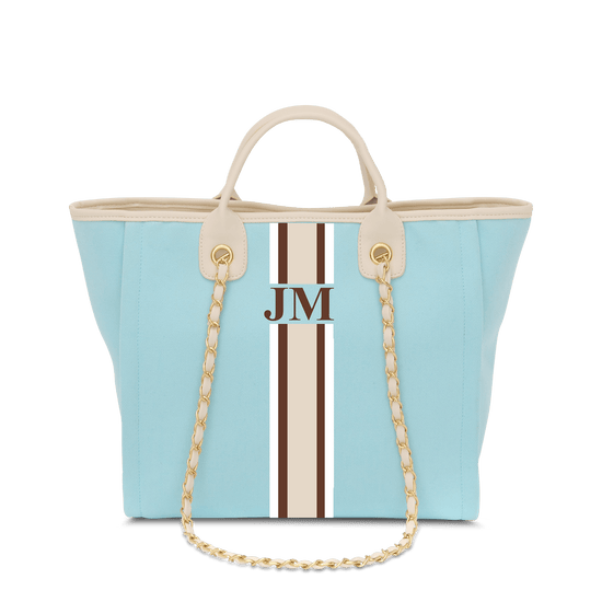 The Lily Canvas Medium - Sky Blue with Off White Handles - Design Your Own_bags