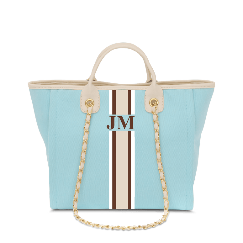 The Lily Canvas Medium - Sky Blue with Off White Handles - Design Your Own_bags