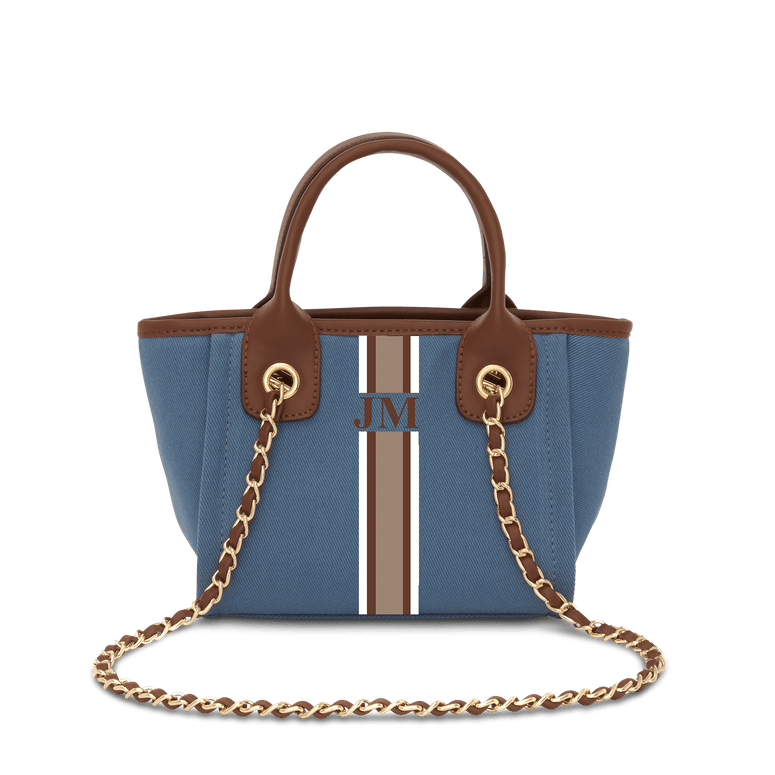 The Lily Canvas Mini - Dark Denim with Dark Brown Handles_bags