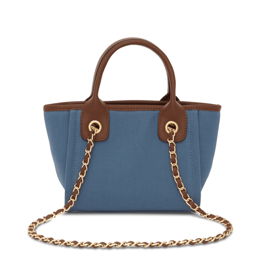 The Lily Canvas Mini - Dark Denim with Dark Brown Handles_bags