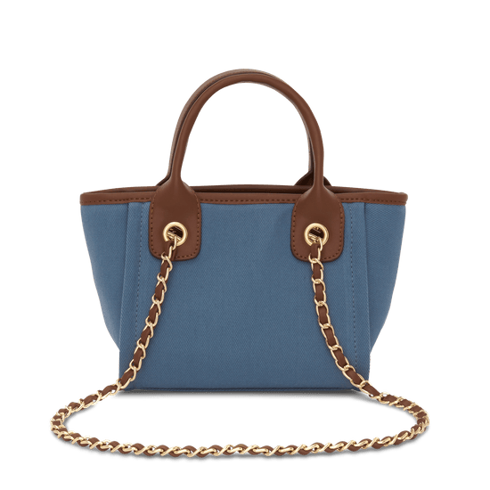 The Lily Canvas Mini - Dark Denim with Dark Brown Handles_bags