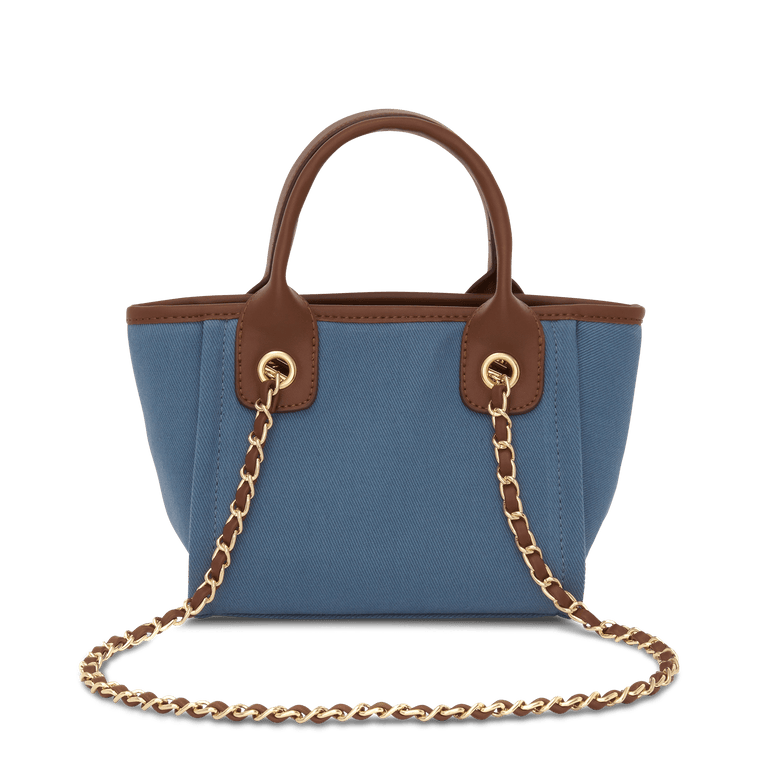 The Lily Canvas Mini - Dark Denim with Dark Brown Handles_bags