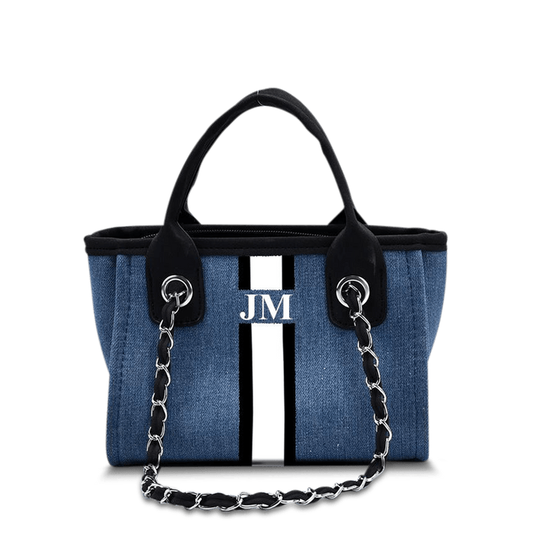 The Lily Canvas Mini - Denim with Black and White Stripes_bags