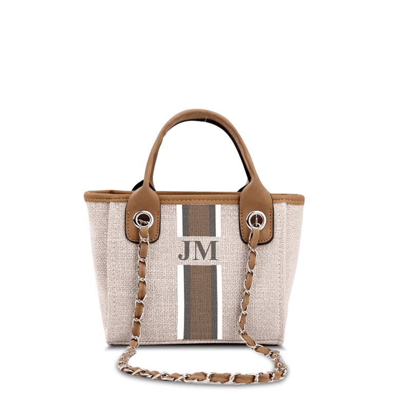 The Lily Canvas Mini - Soft Fawn White, Grey and Beige Stripe_bags