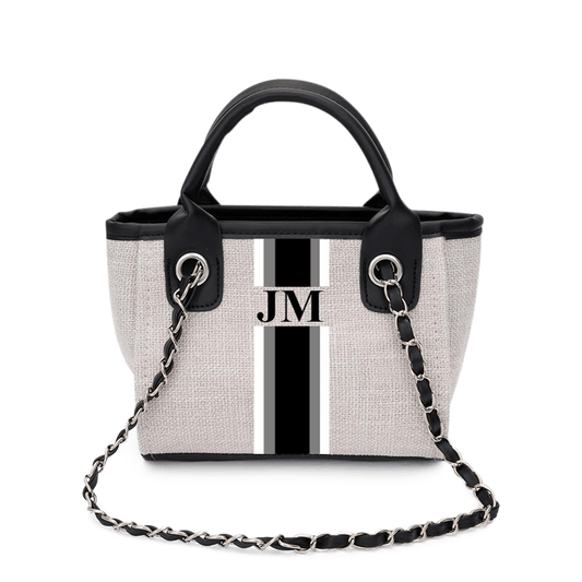 The Lily Canvas Mini - Washed Grey with White, Grey & Black Stripes_bags