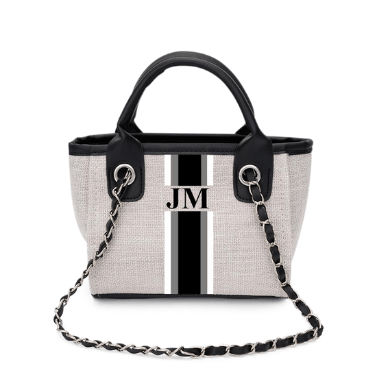 The Lily Canvas Mini - Washed Grey with White, Grey & Black Stripes_bags