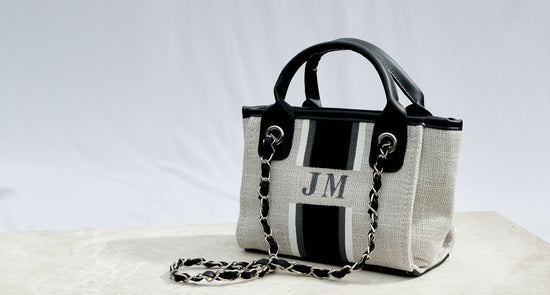 The Lily Canvas Mini - Washed Grey with White, Grey & Black Stripes_bags