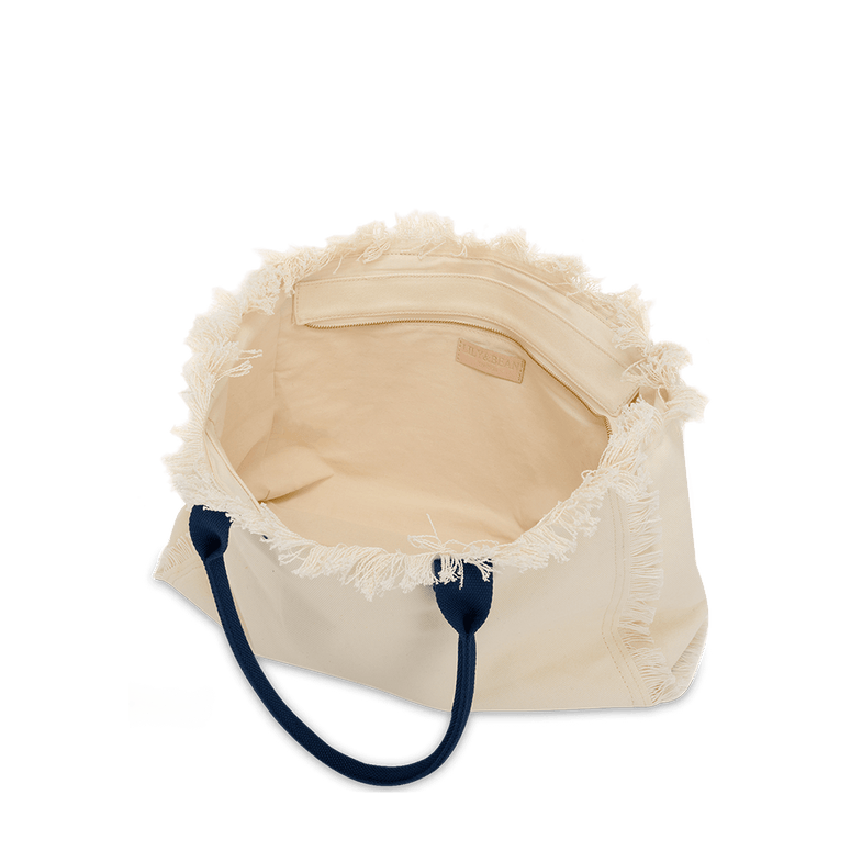 The Lily Fringe Tote - Cream and Navy_bags