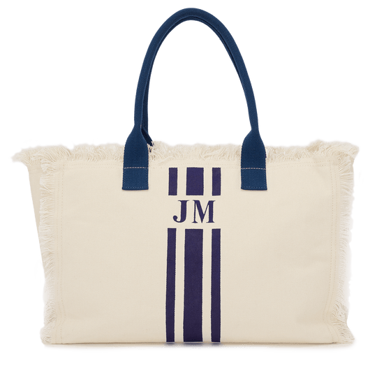 The Lily Fringe Tote - Cream and Navy_bags