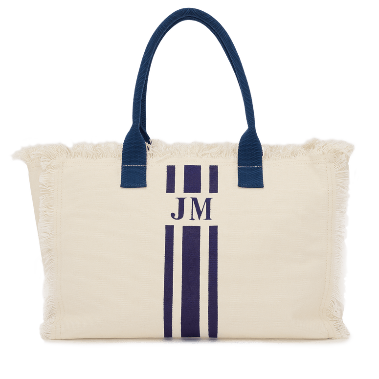 The Lily Fringe Tote - Cream and Navy_bags