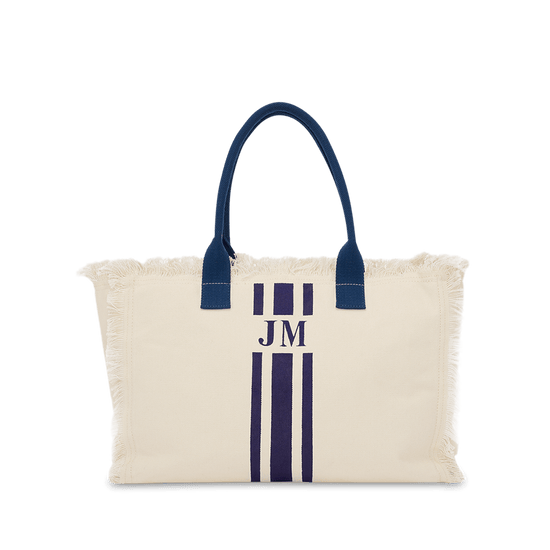 The Lily Fringe Tote - Cream and Navy_bags