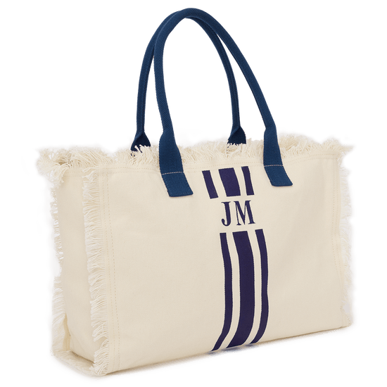 The Lily Fringe Tote - Cream and Navy_bags