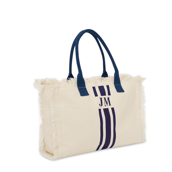 The Lily Fringe Tote - Cream and Navy_bags