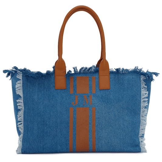 The Lily Fringe Tote - Denim and Tan_bags