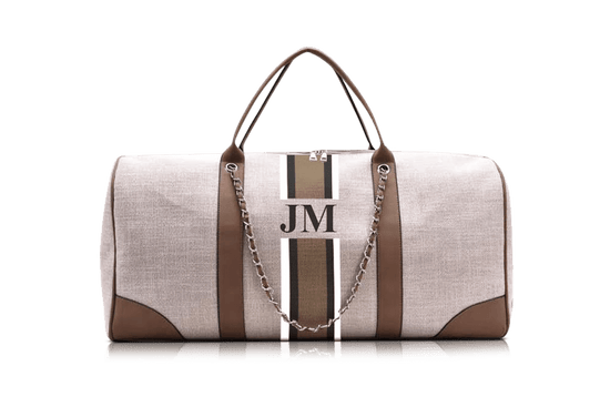 The Lily 'Take Me Away' - Soft Fawn - with White, Grey and Beige Stripe_bags