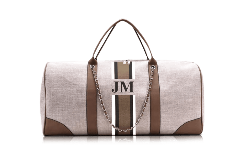 The Lily 'Take Me Away' - Soft Fawn - with White, Grey and Beige Stripe_bags