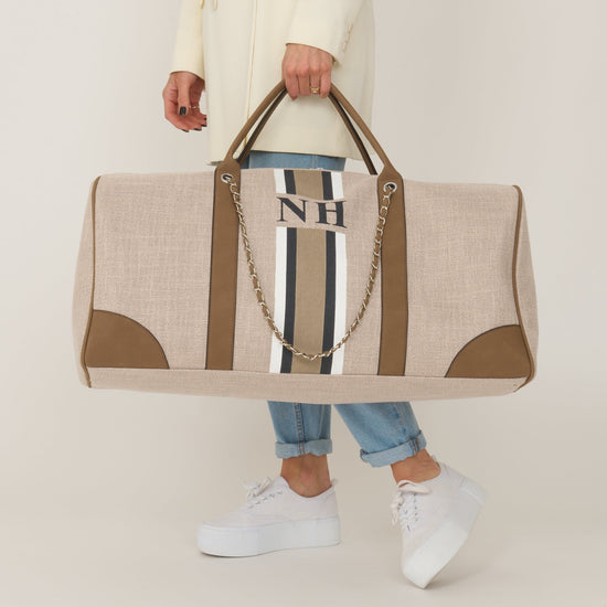 The Lily 'Take Me Away' - Soft Fawn - with White, Grey and Beige Stripe_bags