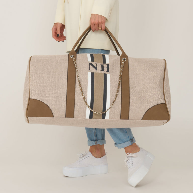 The Lily 'Take Me Away' - Soft Fawn - with White, Grey and Beige Stripe_bags