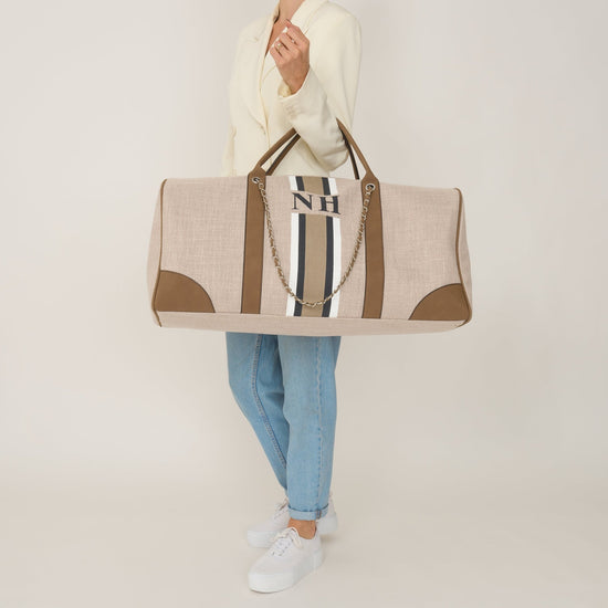 The Lily 'Take Me Away' - Soft Fawn - with White, Grey and Beige Stripe_bags