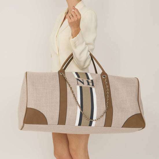 The Lily 'Take Me Away' - Soft Fawn - with White, Grey and Beige Stripe_bags