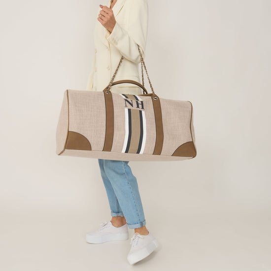 The Lily 'Take Me Away' - Soft Fawn - with White, Grey and Beige Stripe_bags