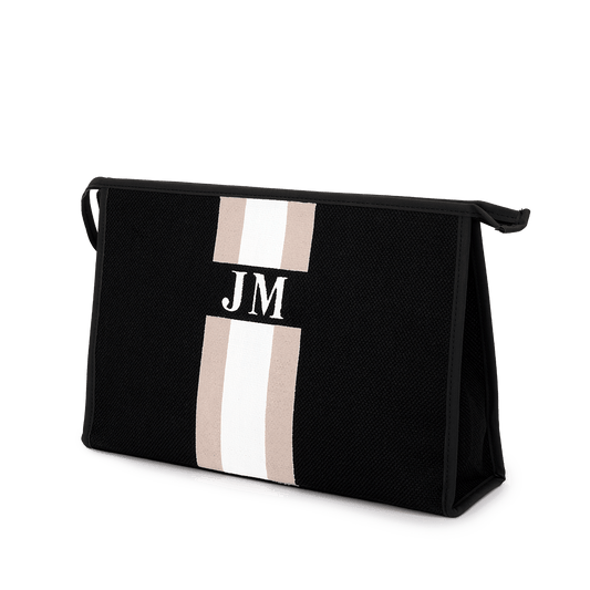 The Lily Ultimate Cosmetic - Black with Taupe and White Stripes_bags