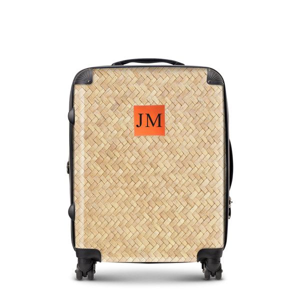 Lily Bean personalised Straw Effect Luggage with Orange Square Patch