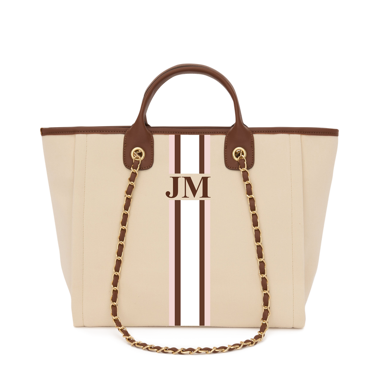 Lily & Bean Canvas Tote Bag Cream with Dark Brown Handles Mini