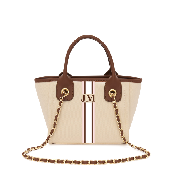 Lily & Bean Canvas Tote Bag Cream with Dark Brown Handles Mini