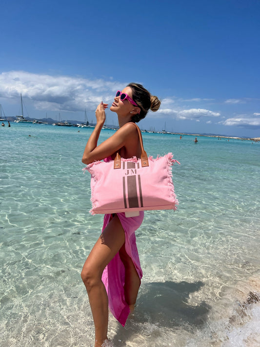Victorias Secret Tote Bag Beach Pool Weekender Fringe Pink White