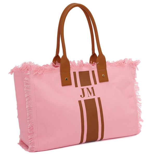 Victoria's Secret Take Me To The Beach White and Pink Stripe Canvas Tote  Bag with Rope Handle