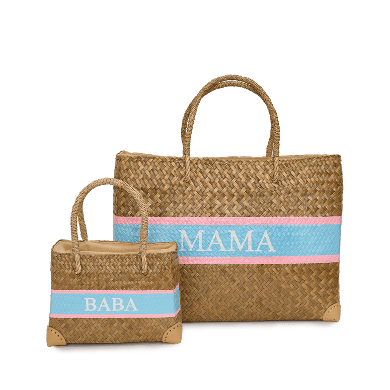 L&B Straw Shopper Duo - Baby Pink & Baby Blue_