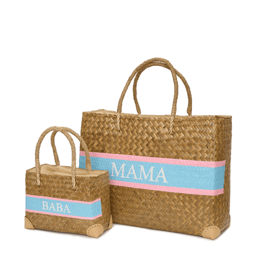 L&B Straw Shopper Duo - Baby Pink & Baby Blue_