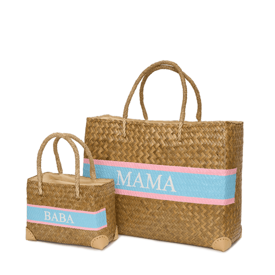 L&B Straw Shopper Duo - Baby Pink & Baby Blue_