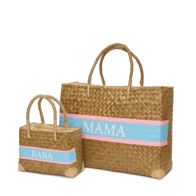 L&B Straw Shopper Duo - Baby Pink & Baby Blue_