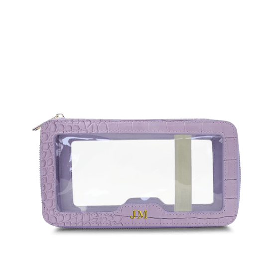 L&B Transparent Rectangular Makeup Bag - Lilac Croc Effect_bags