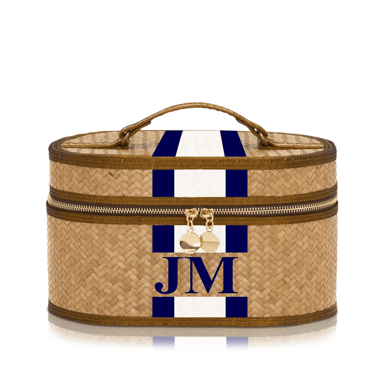 Straw Vanity Case - Navy & White_bags