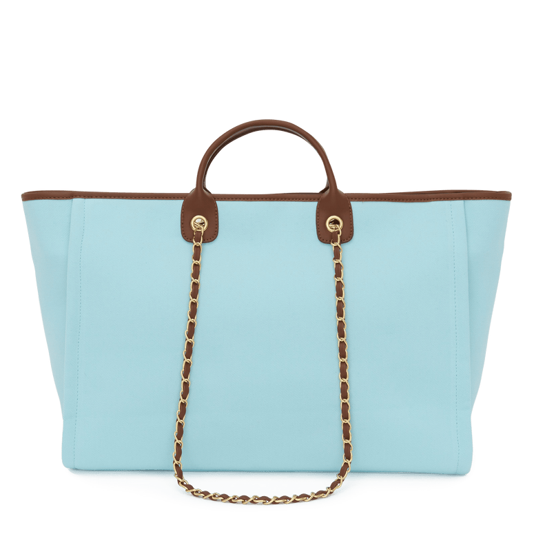 The Lily Canvas Jumbo - Sky Blue with Dark Tan Handles - Design Your Own_bags