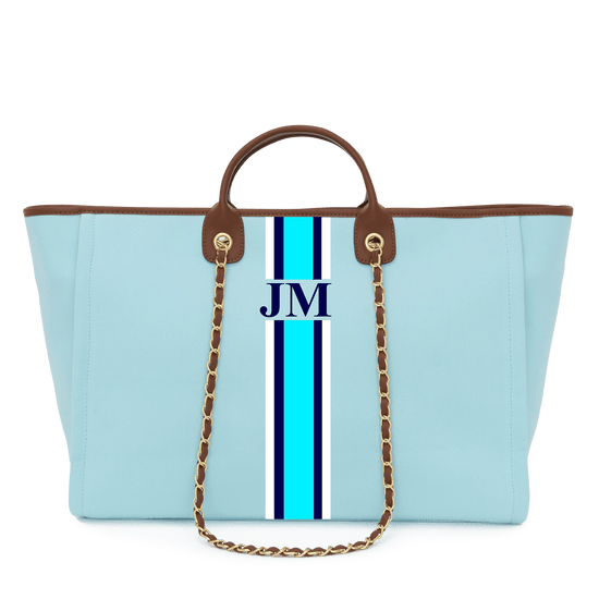 The Lily Canvas Jumbo - Sky Blue with Dark Tan Handles - Design Your Own_bags