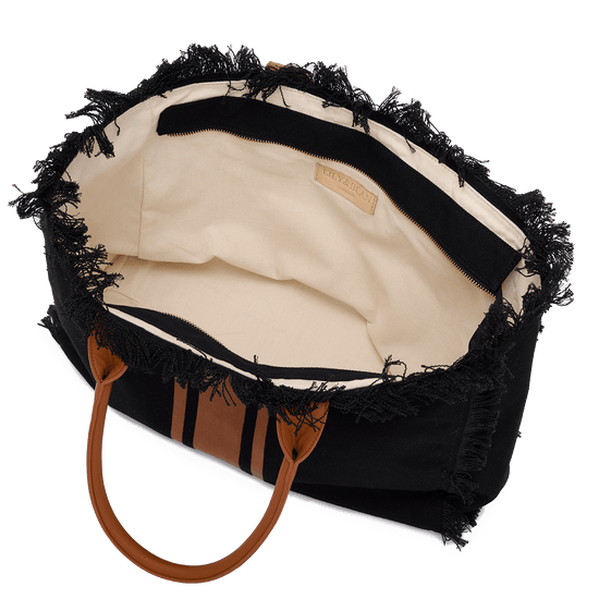 The Lily Fringe Tote - Black and Tan_bags