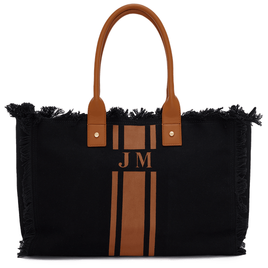 The Lily Fringe Tote - Black and Tan_bags