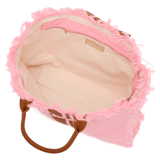 The Lily Fringe Tote - Bubblegum Pink and Tan_bags