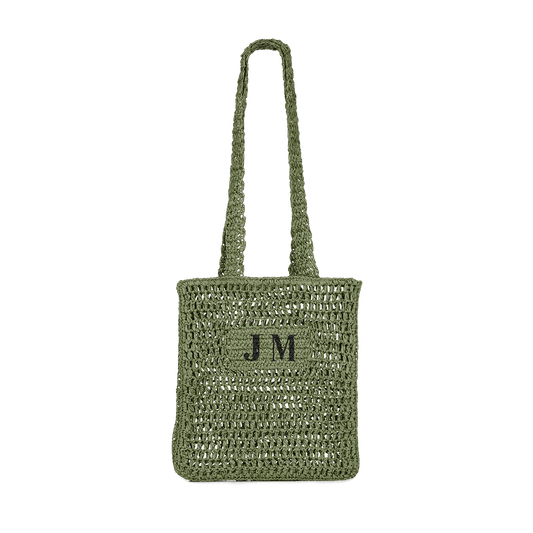 The Lily Lattice Straw Shopper - Army Green_bags